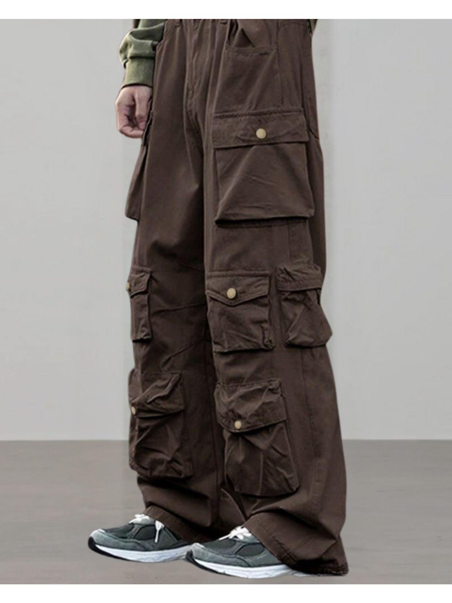 multi purpose pocket oversized straight trousers brown