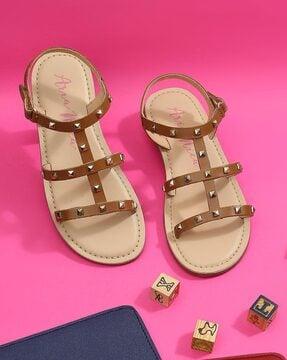 multi-strap flat sandals with velcro-fastening