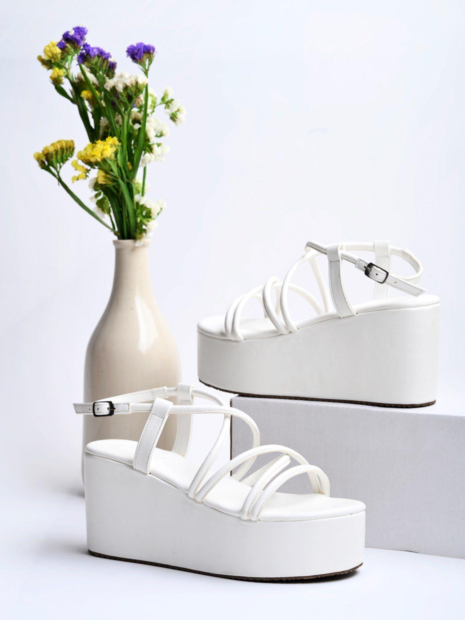 multi straps casual white flatforms for girls