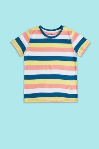 multi stripe casual half sleeves round neck boys regular fit t-shirt