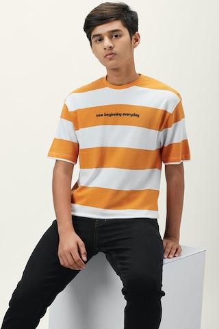 multi stripe casual half sleeves round neck boys regular fit t-shirt