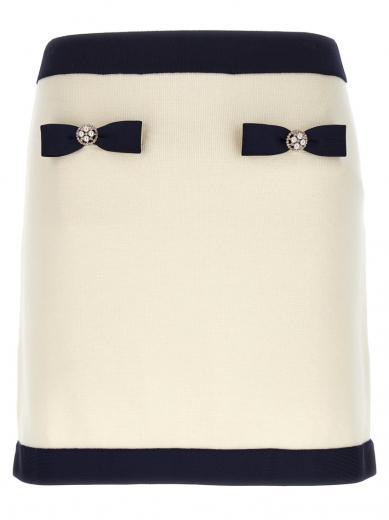 multicolor cream knit bow mini skirt