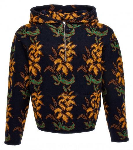 multicolor jacquard hooded sweater