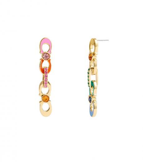 multicolor signature link linear earrings