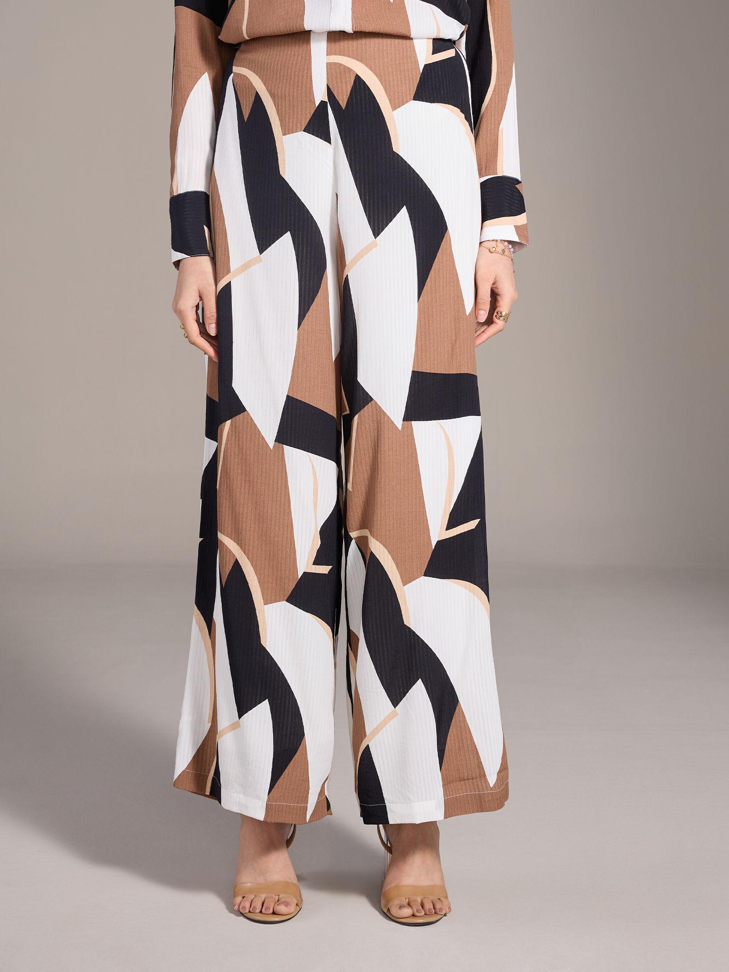 multicolor abstract print high rise wide leg pants