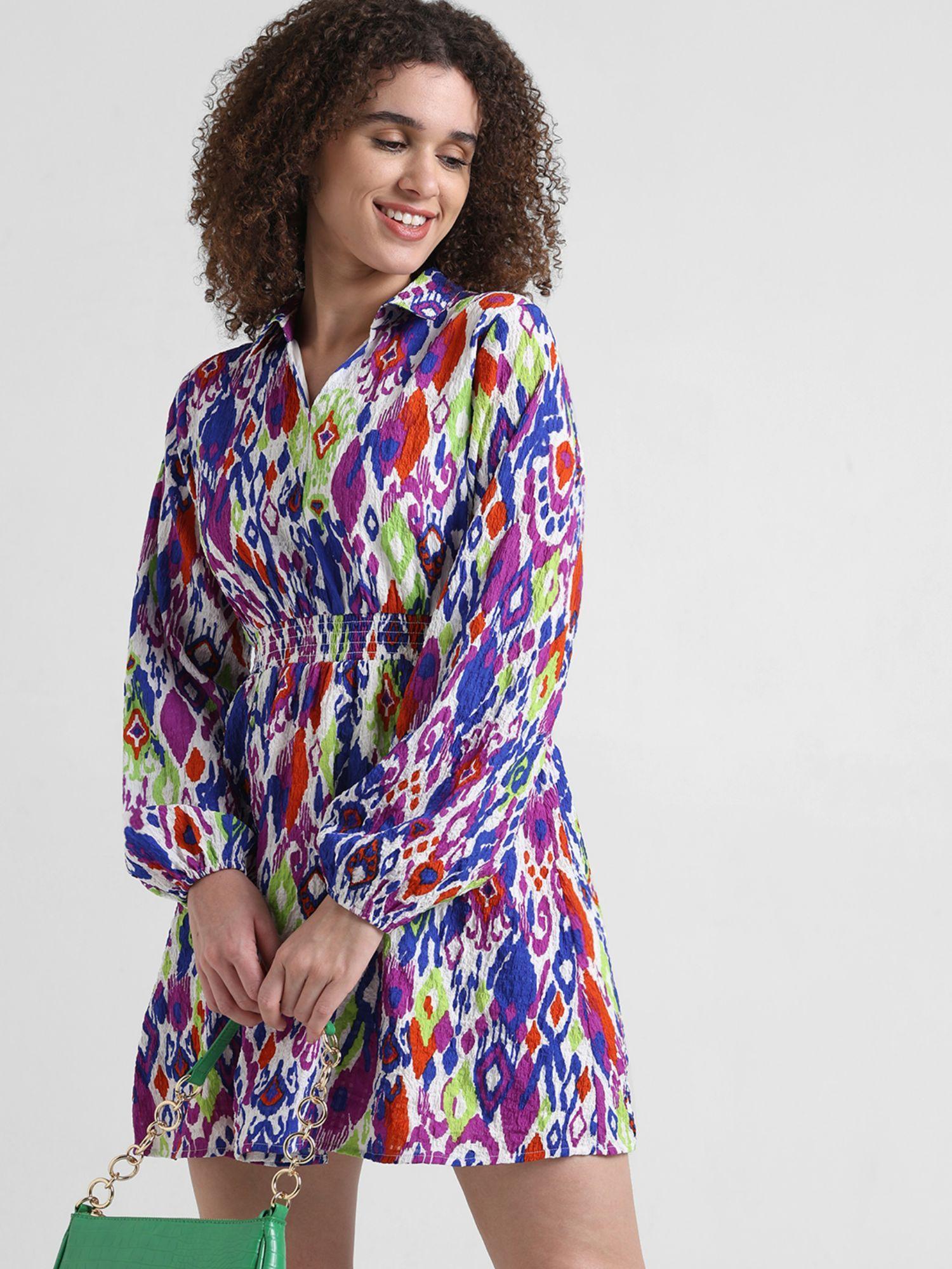 multicolor abstract print shirt dress