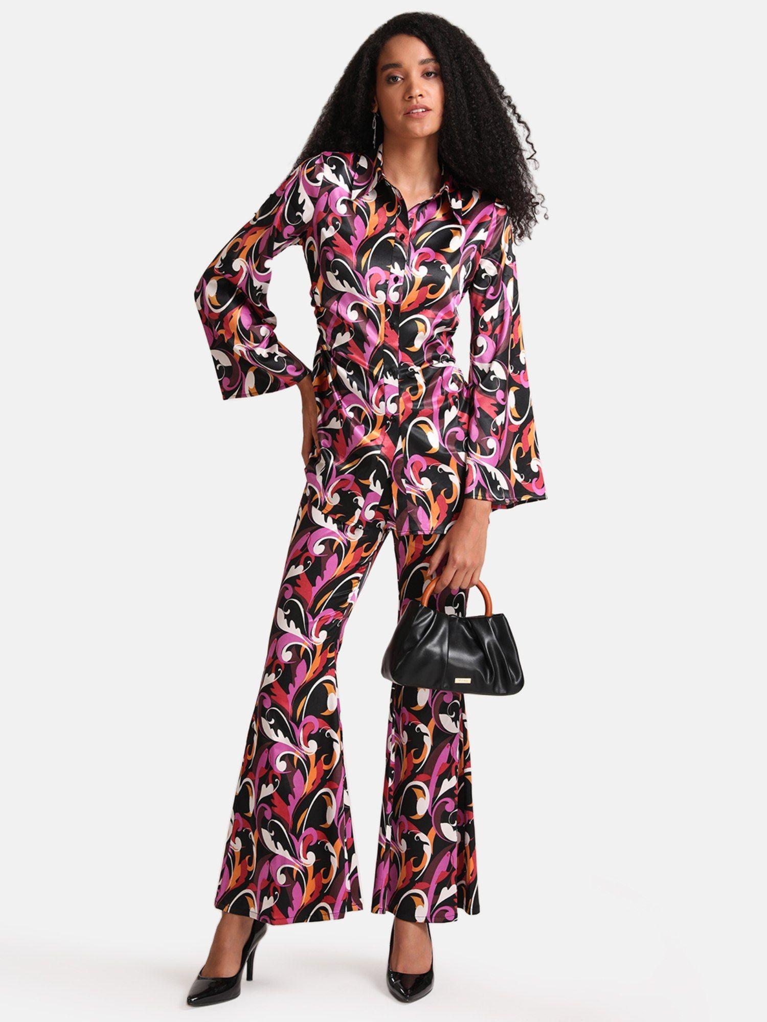 multicolor abstract printed bell bottom pants