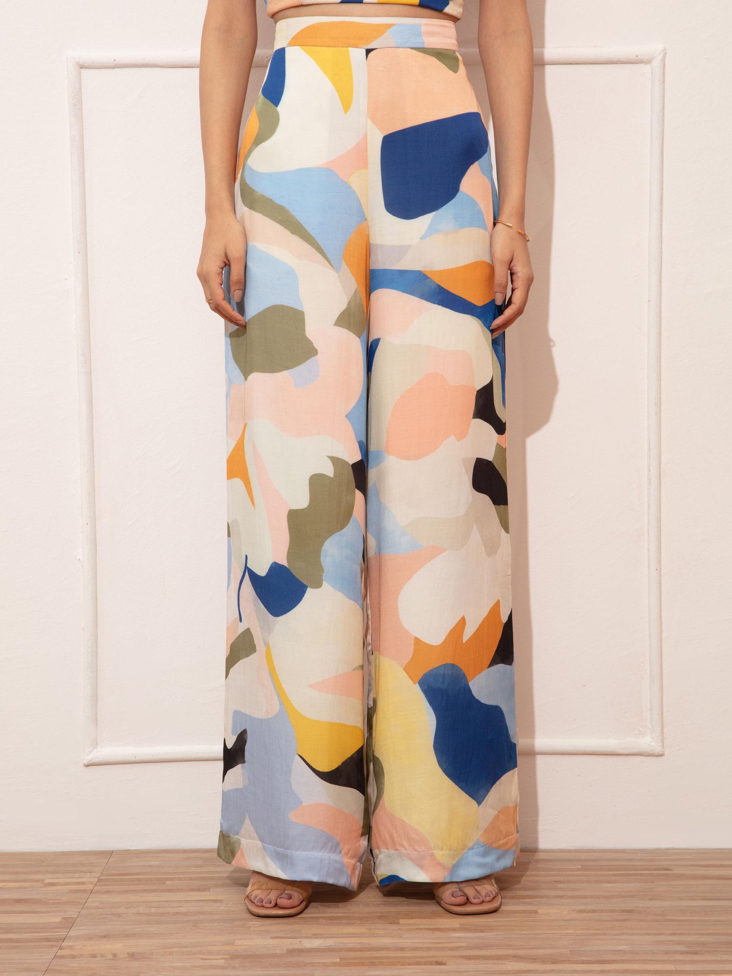 multicolor abstract wide leg pants