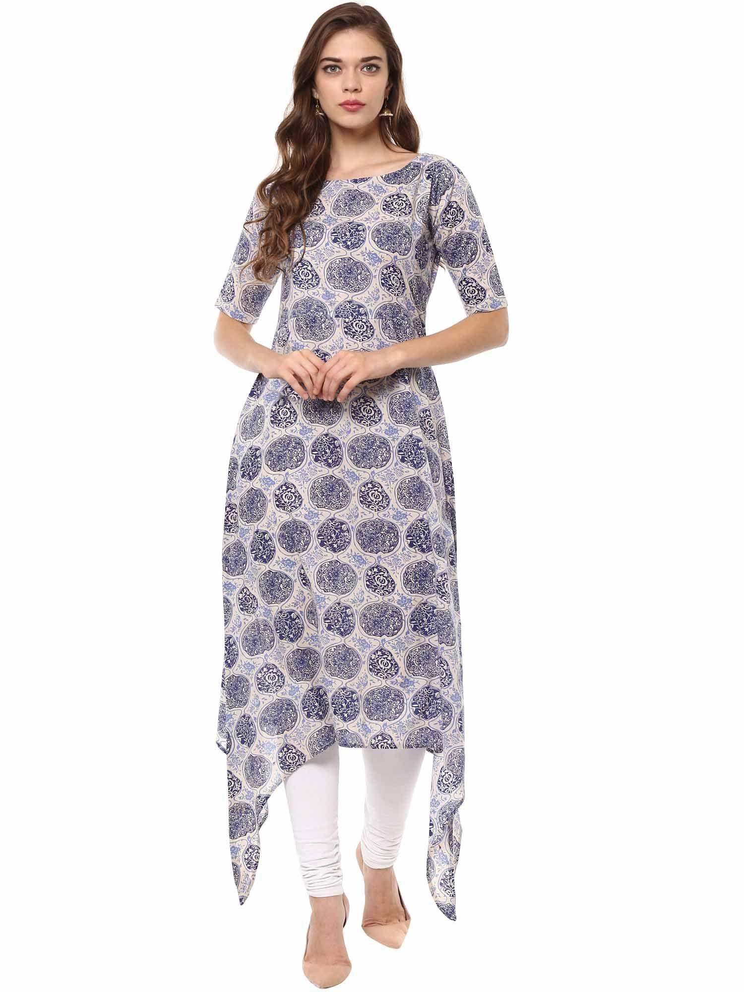 multicolor asymmetric printed kurta