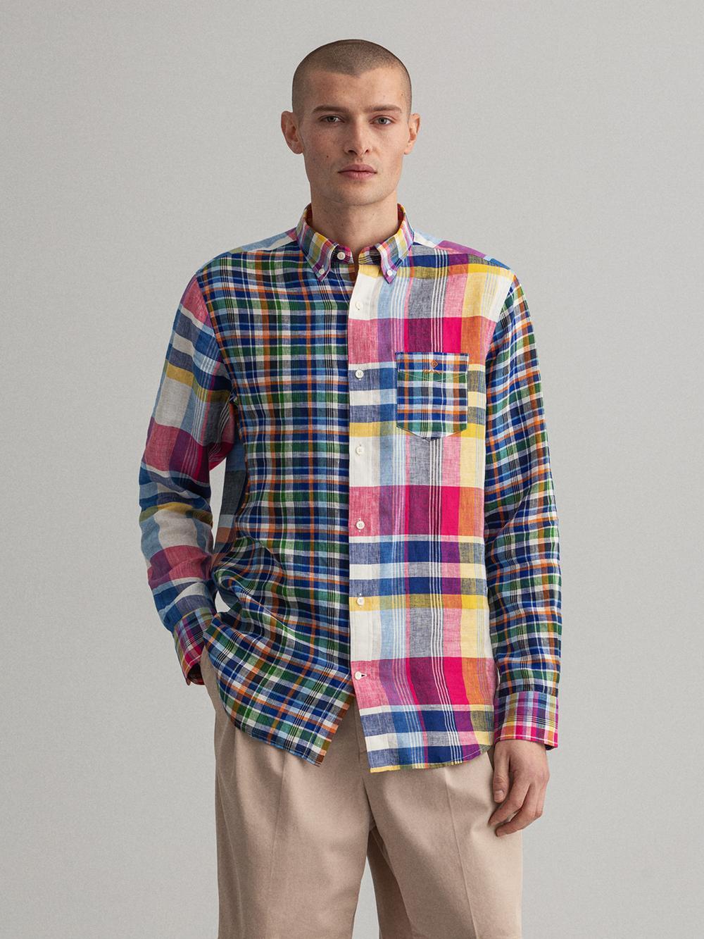 multicolor checked collar shirt