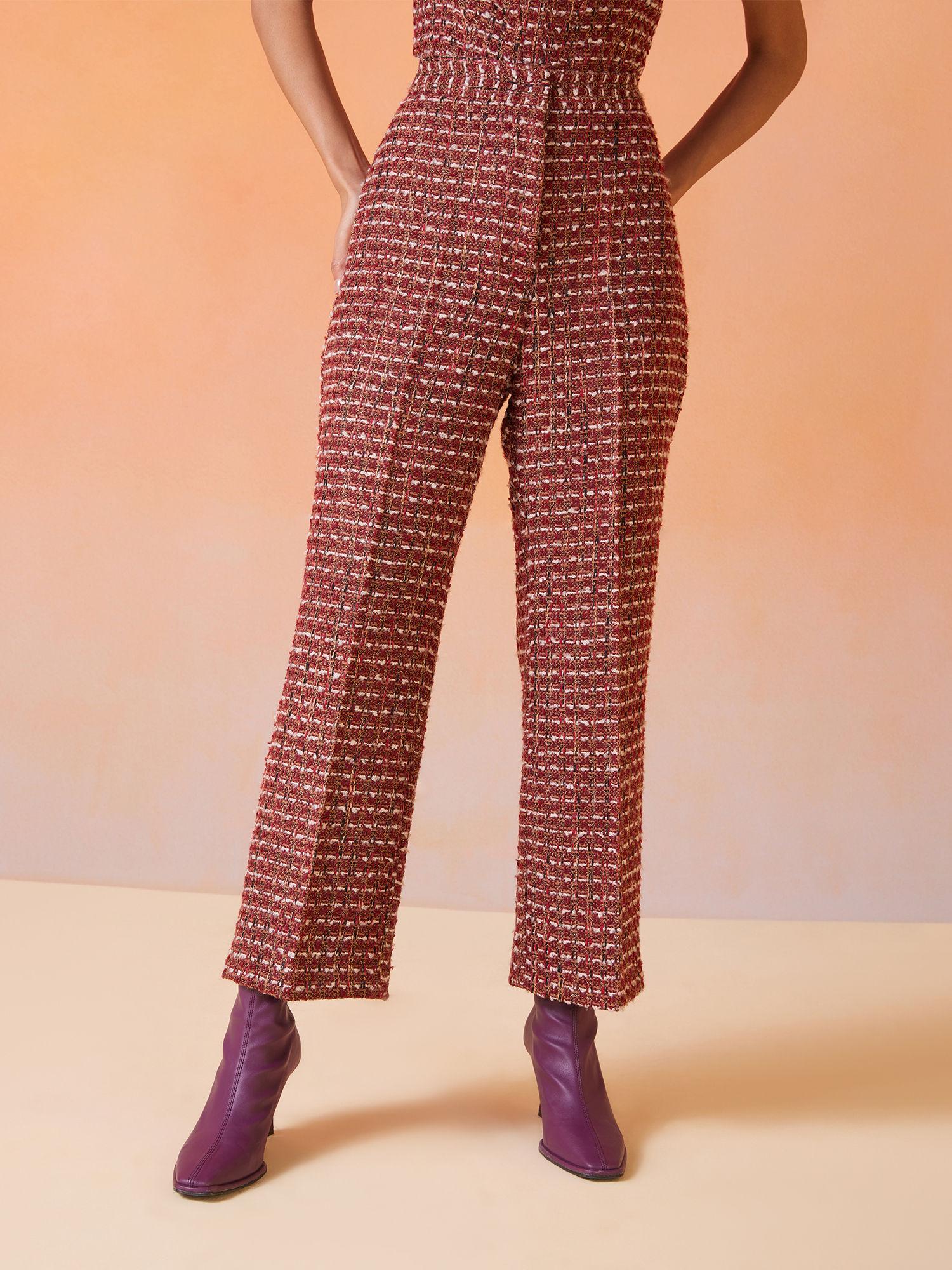 multicolor checked high waist tweed pants