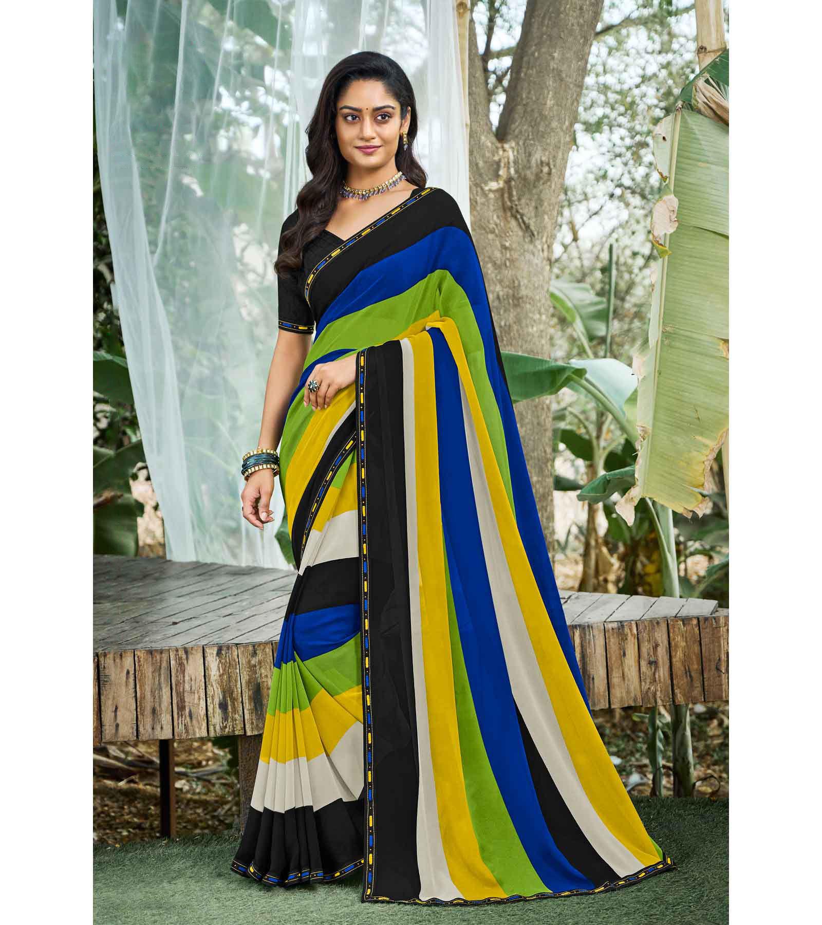 multicolor color georgette daily wear saree with unstitched blouse