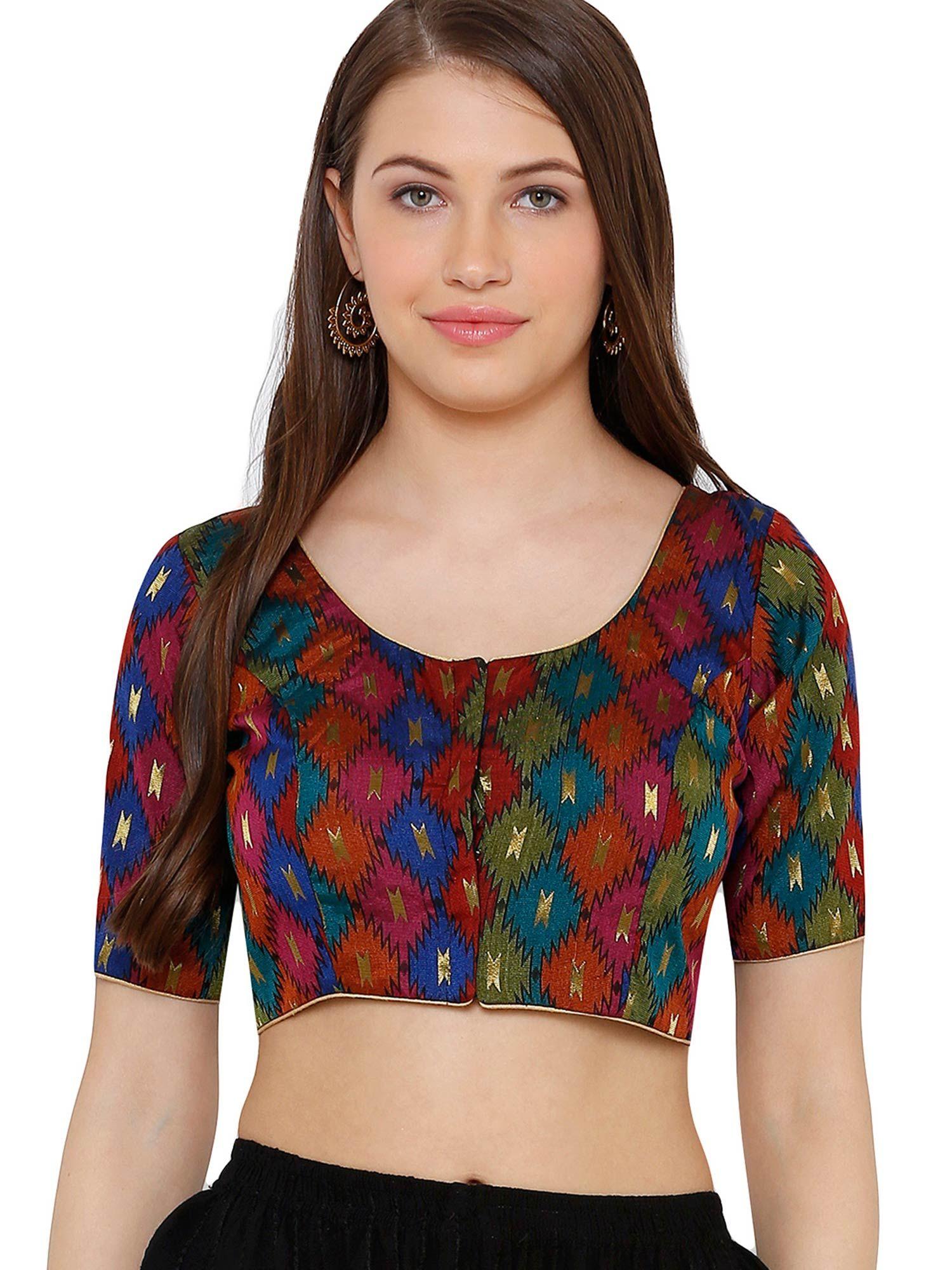 multicolor cotton blend readymade saree blouse