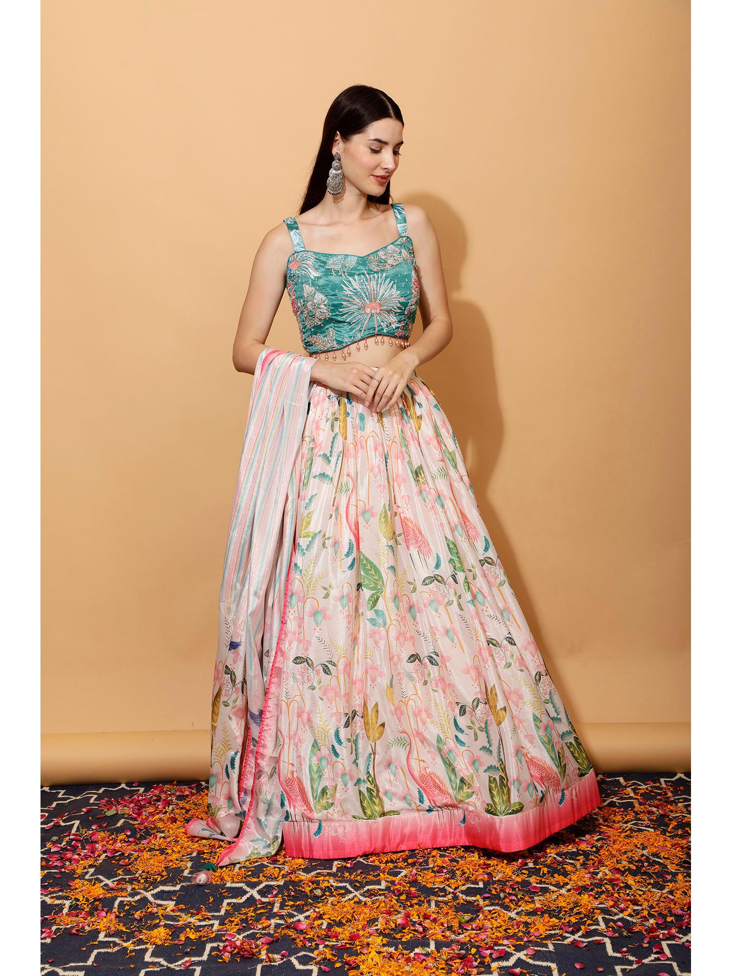 multicolor crop top skirt with dupatta (set of 3)