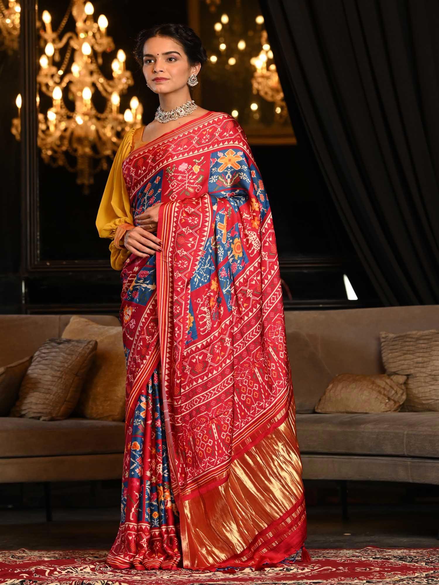 multicolor gajji satin silk printed saree with unstitched blouse