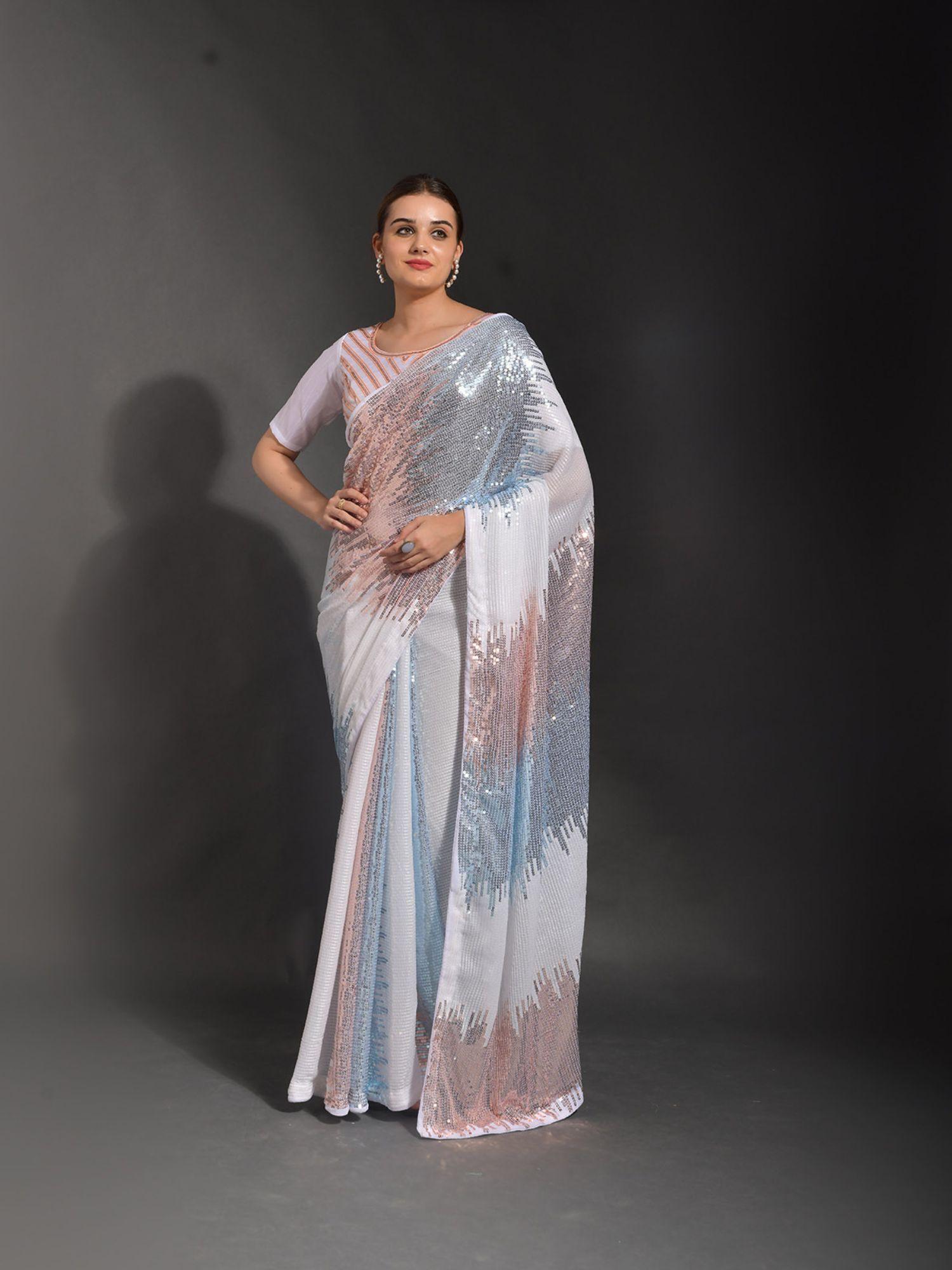 multicolor georgette designer saree with unstitched blouse