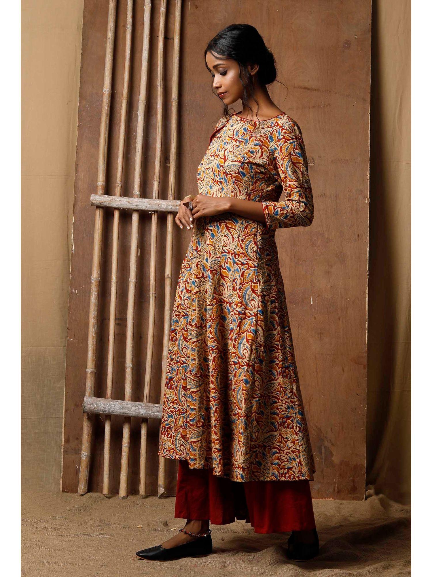 multicolor kalidar kalamkari cotton kurta