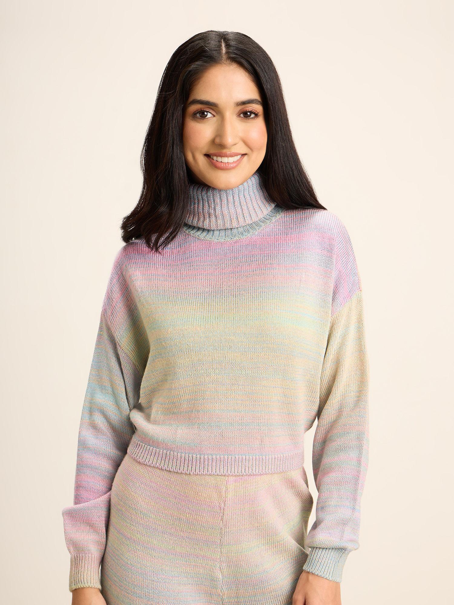 multicolor ombre turtle neck boxy fit crop sweater top