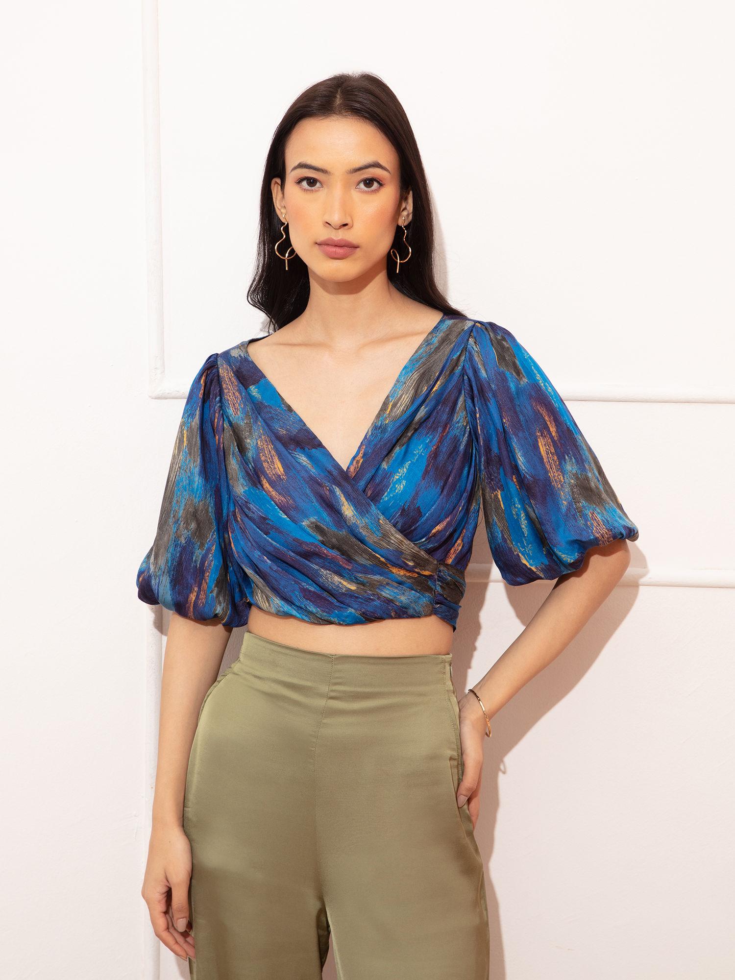 multicolor overlap abstract crop top