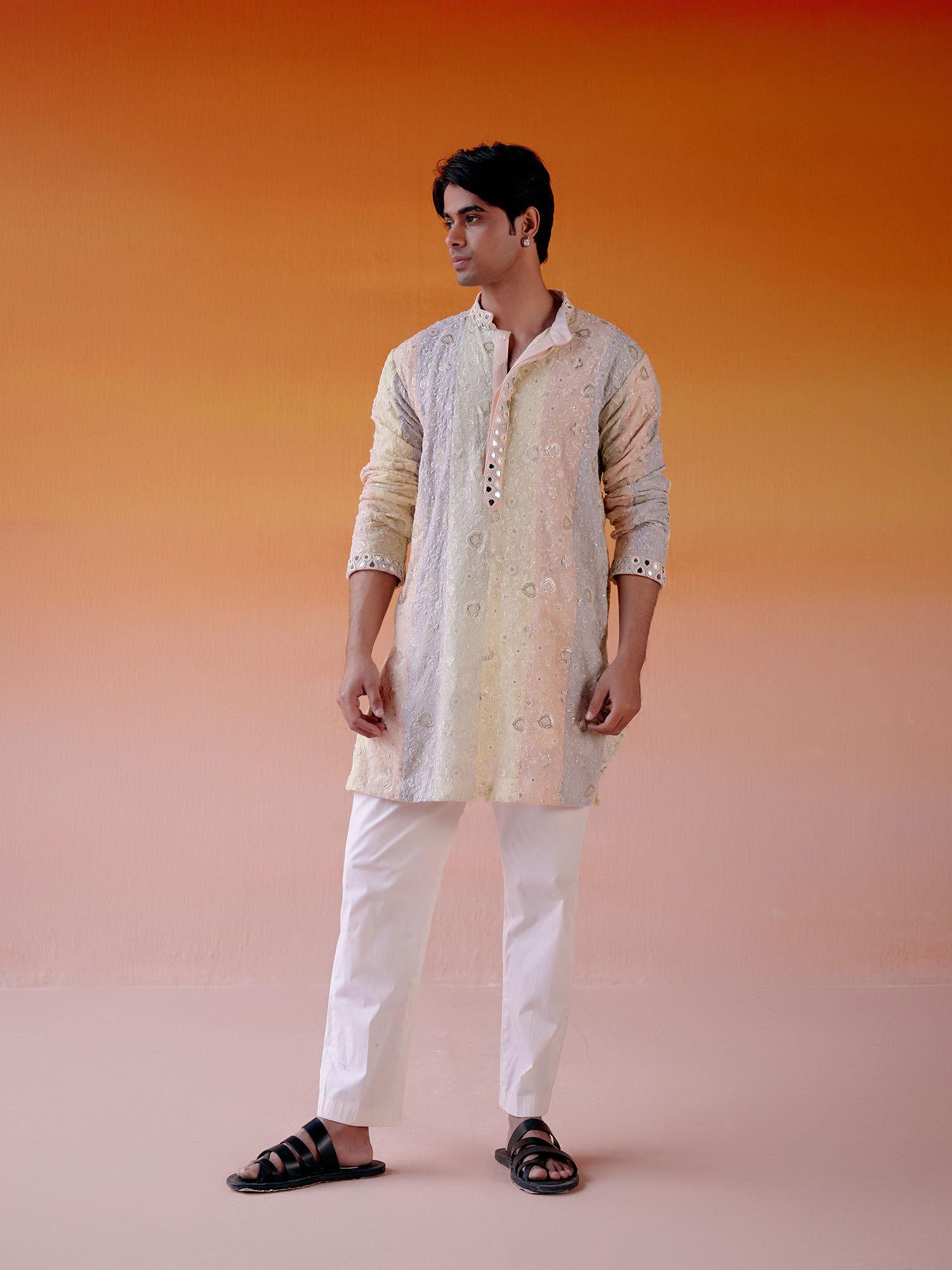 multicolor paneled kurta with straight pant (set of 2)