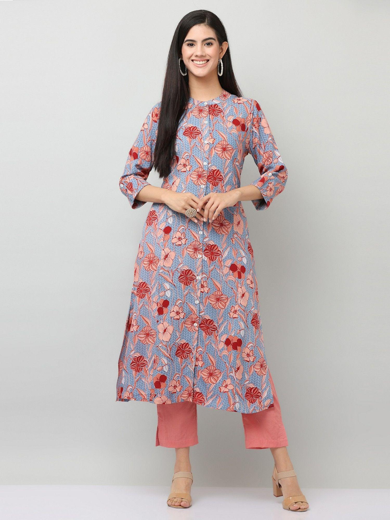 multicolor printed a line straight kurta