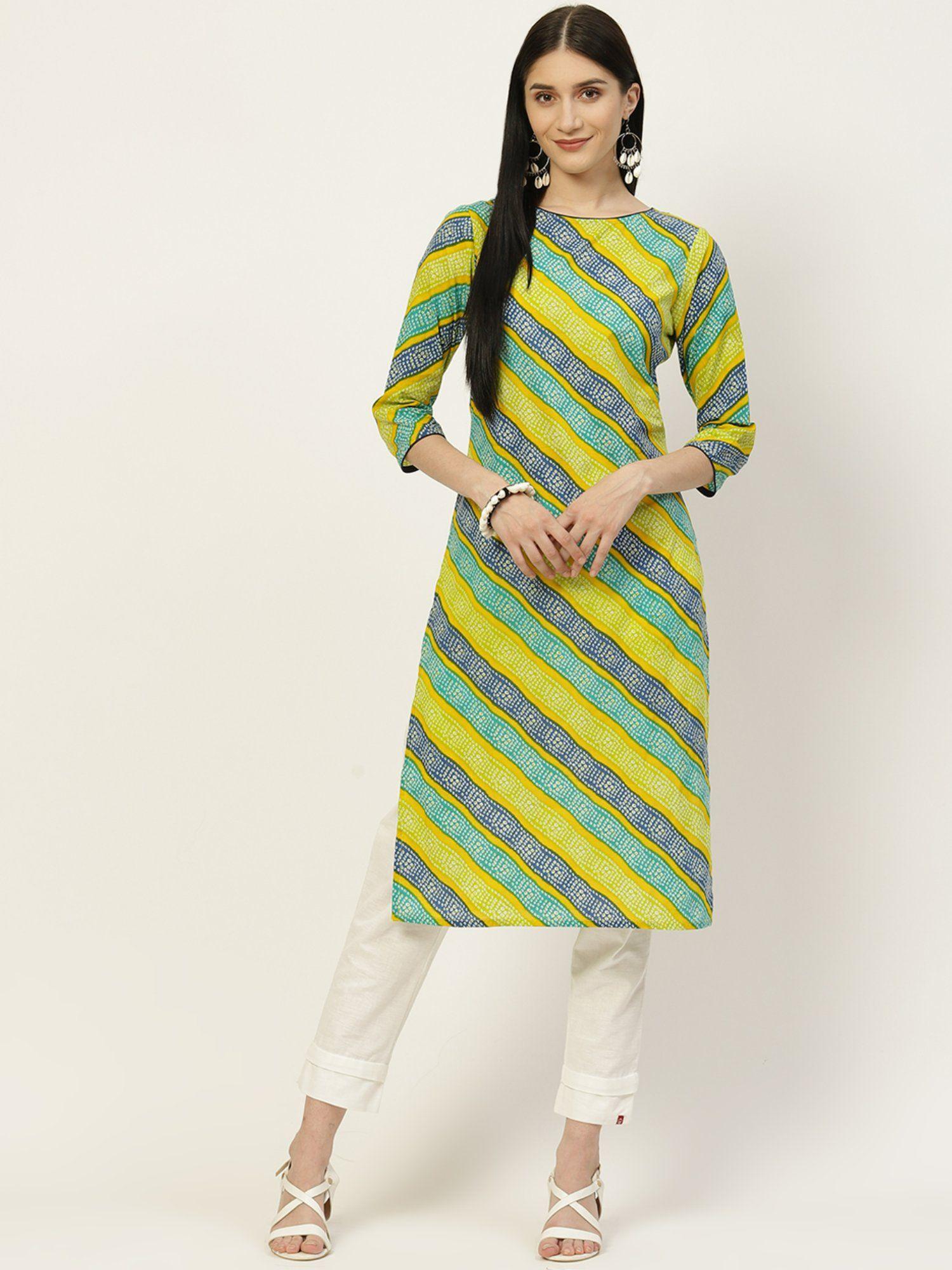 multicolor printed cotton straight kurta