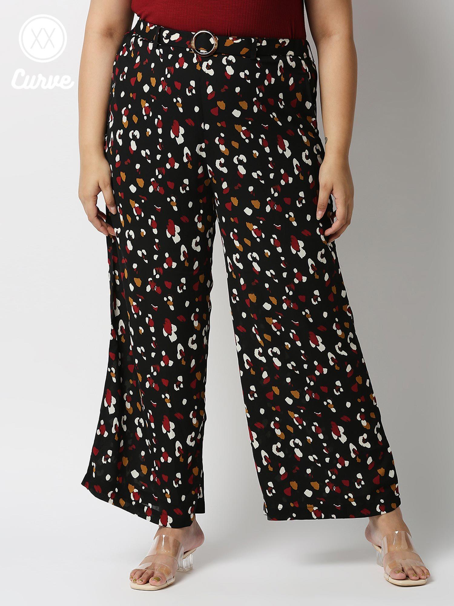 multicolor printed flared pants with belt