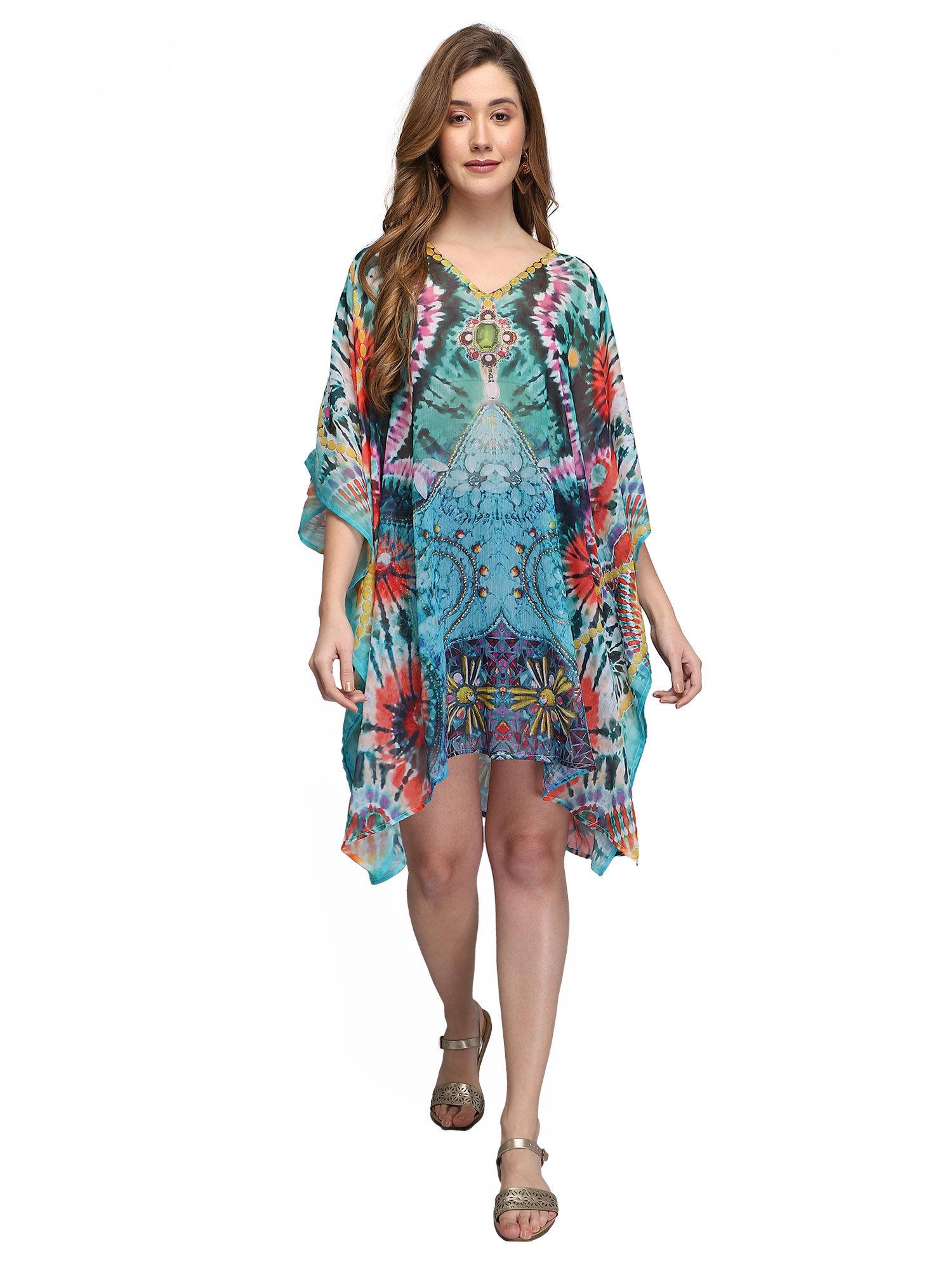 multicolor printed polyester kaftan