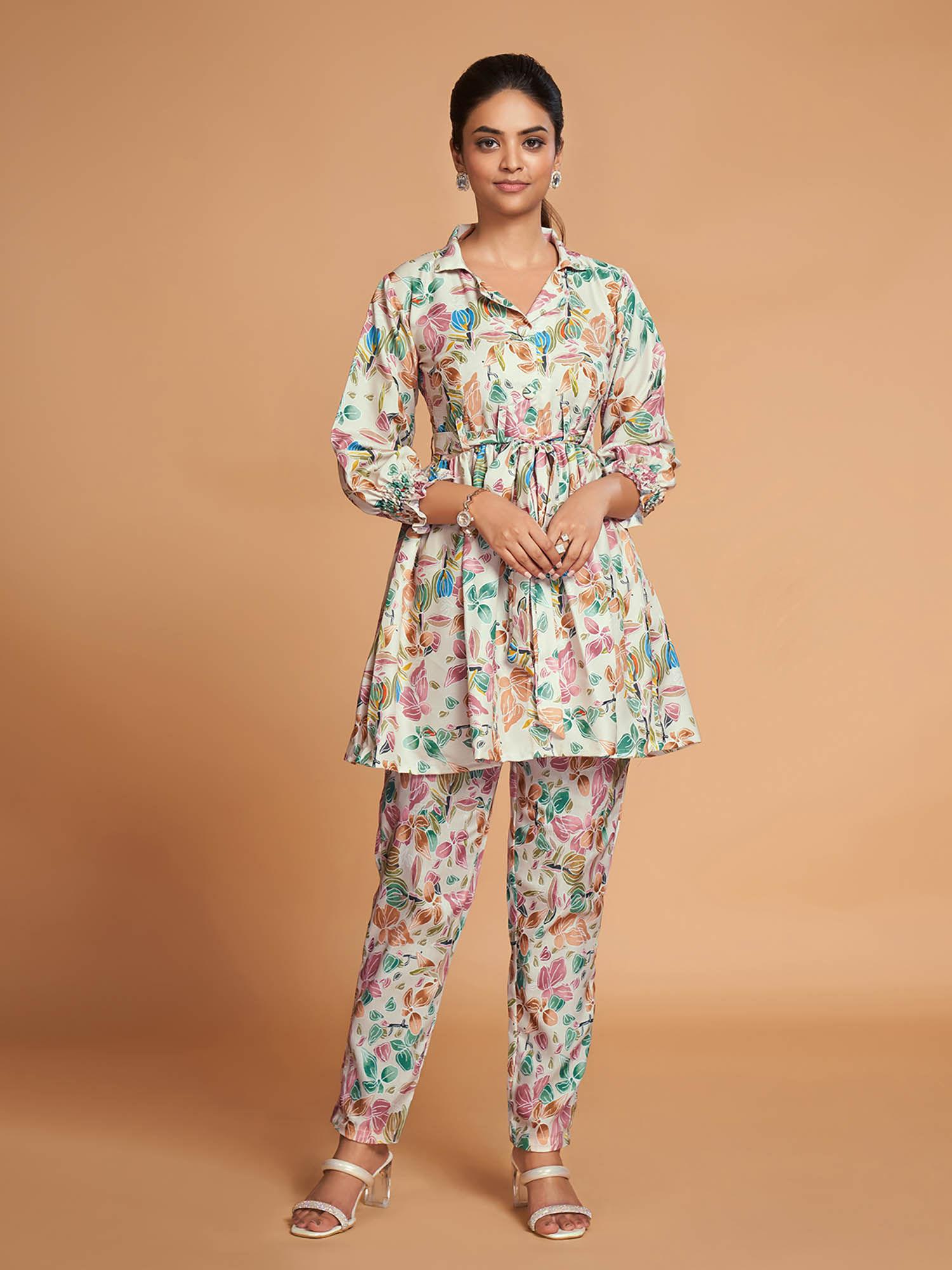 multicolor rayon printed stitched co ord (set of 3)