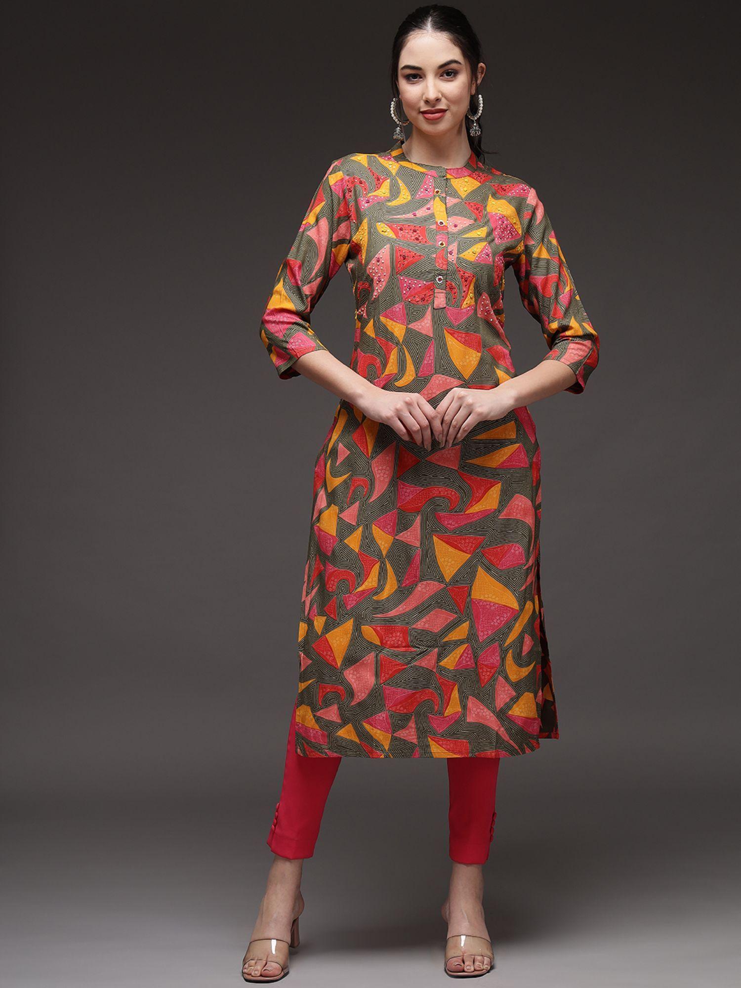 multicolor rayon straight kurta