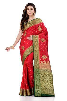 multicolor satin silk solid banarasi saree with beautiful embroidery and stone work in body and border - multi