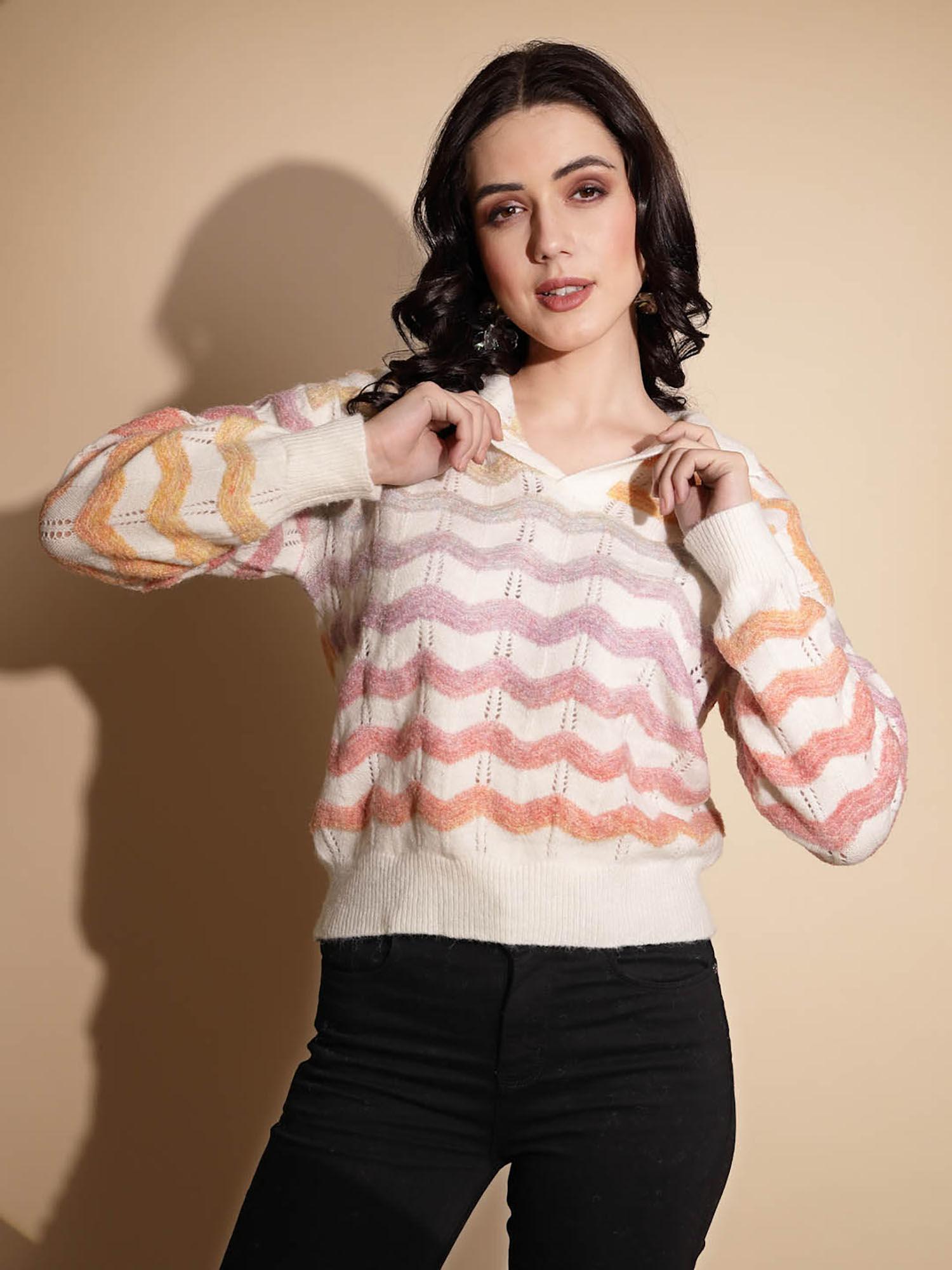 multicolor self design full sleeve pullover