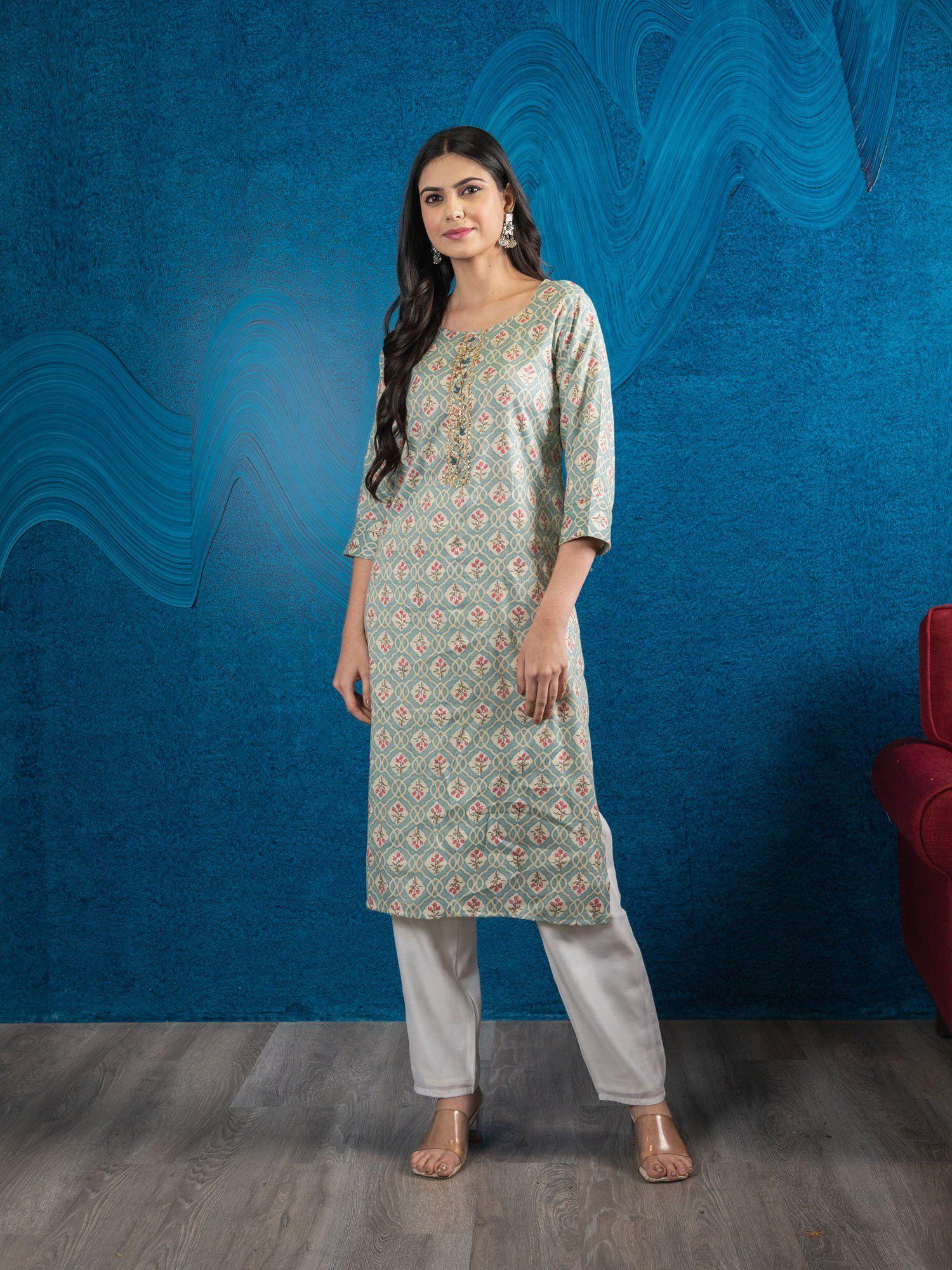 multicolor slub rayon capsule print kurta