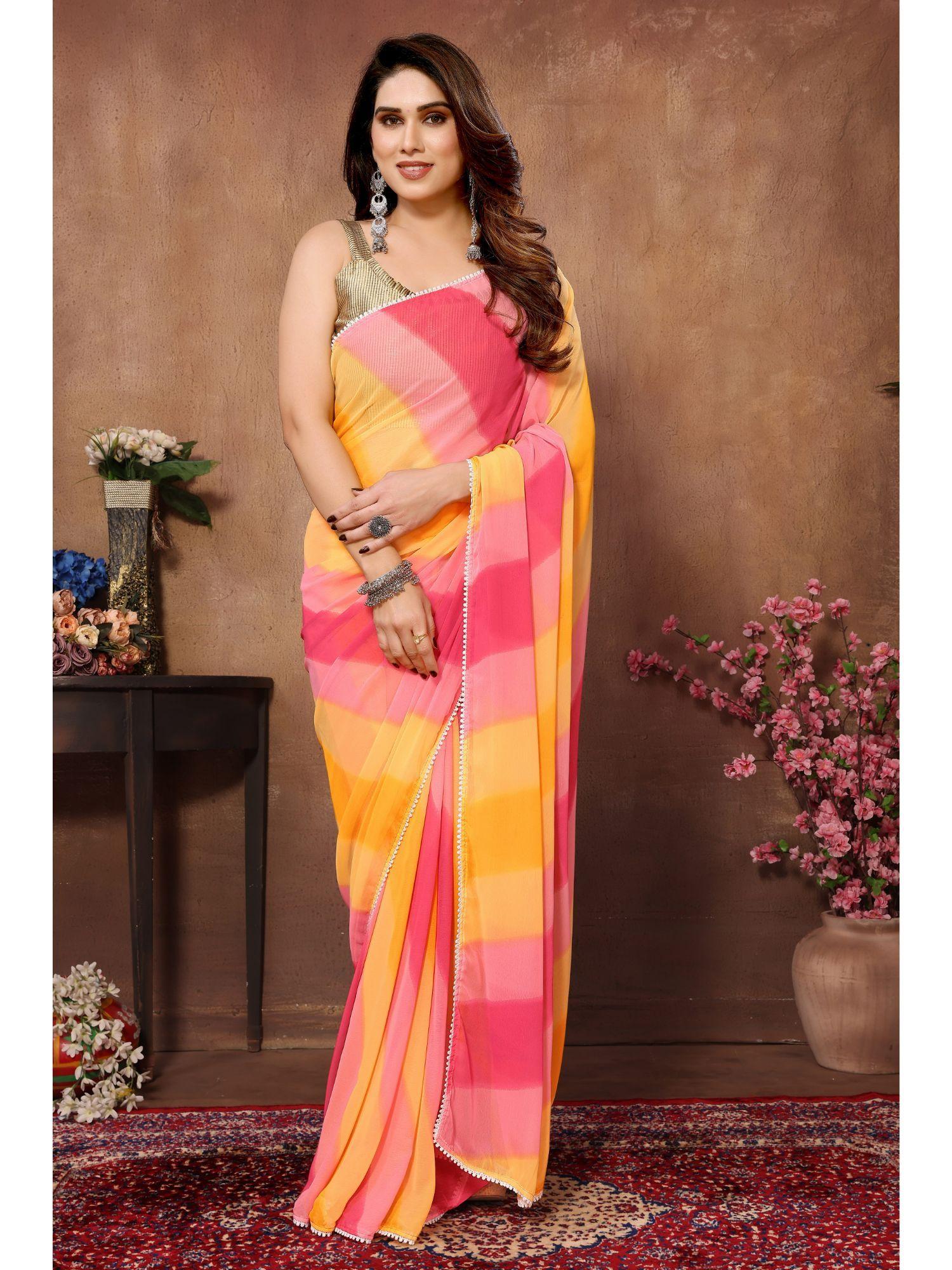 multicolor soft georgette printed ready to wear saree with unstitched blouse