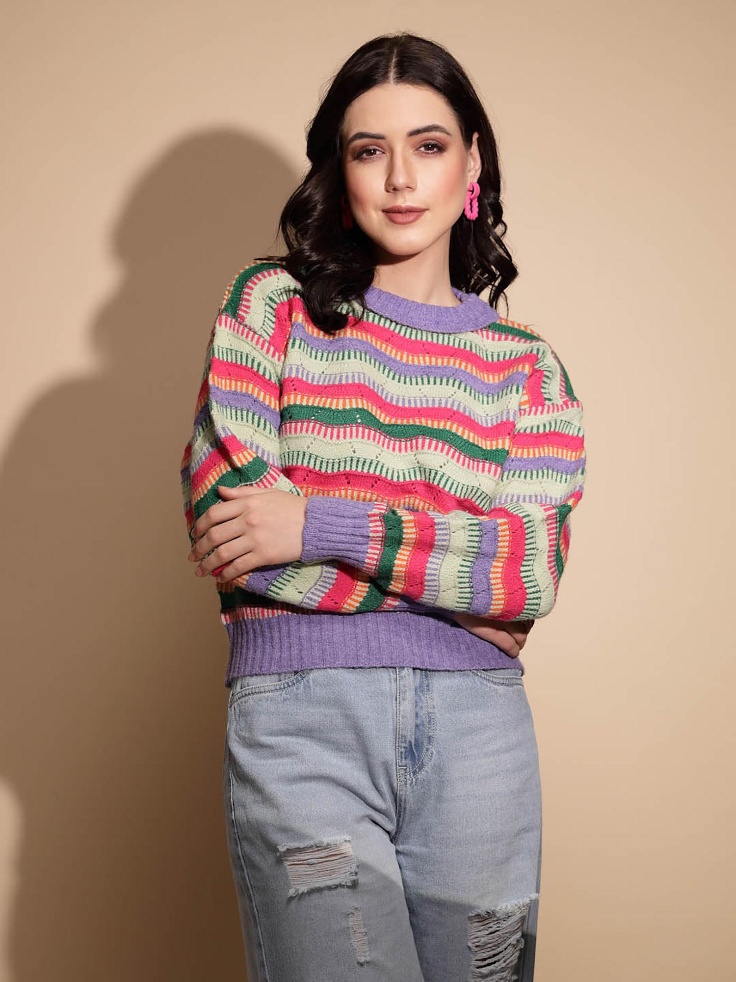 multicolor striped full sleeve pullover