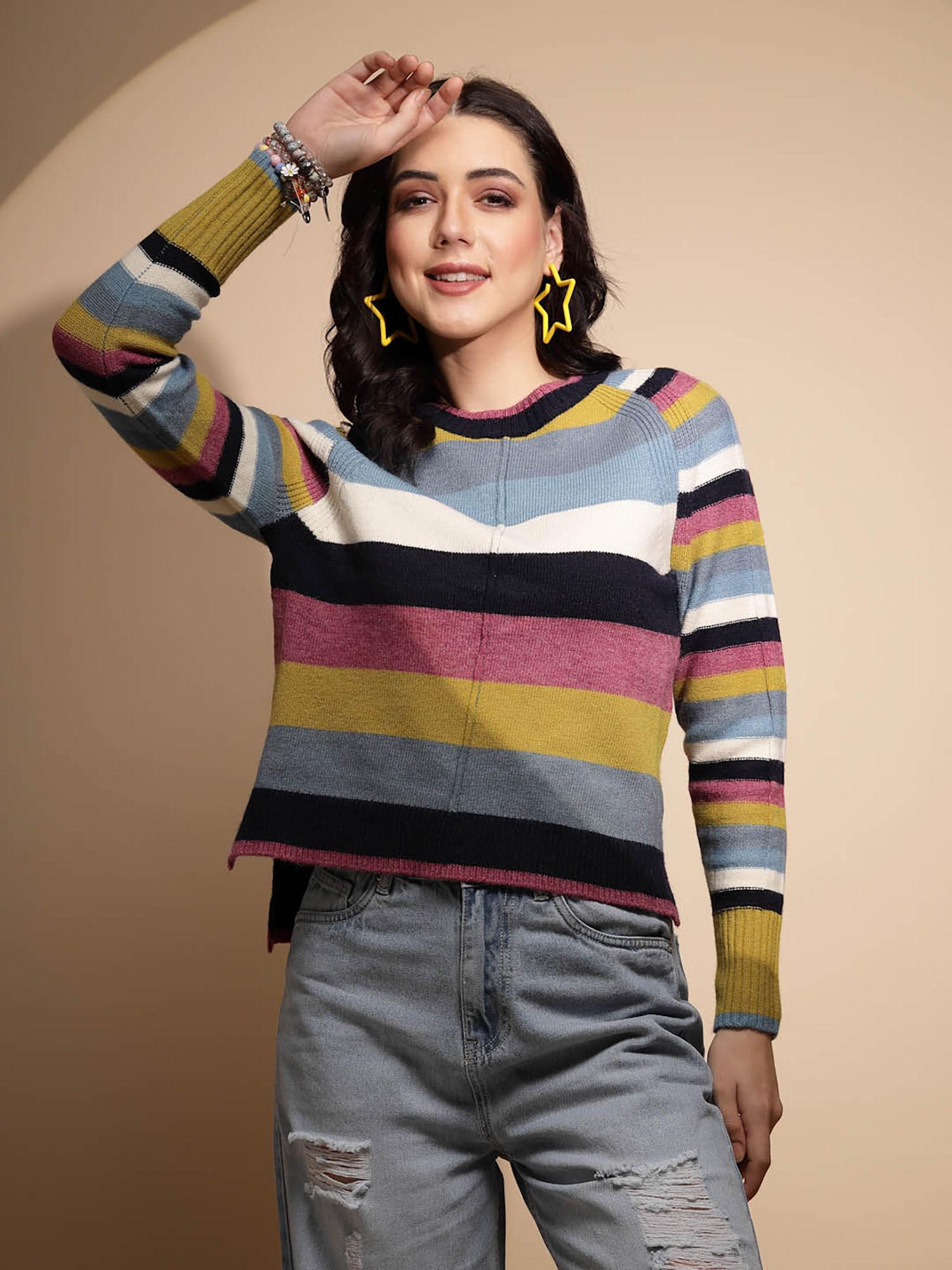 multicolor striped full sleeve pullover