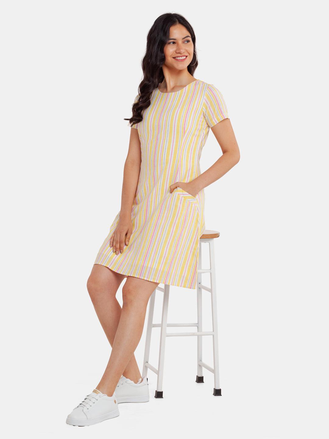 multicolor striped short dress for women