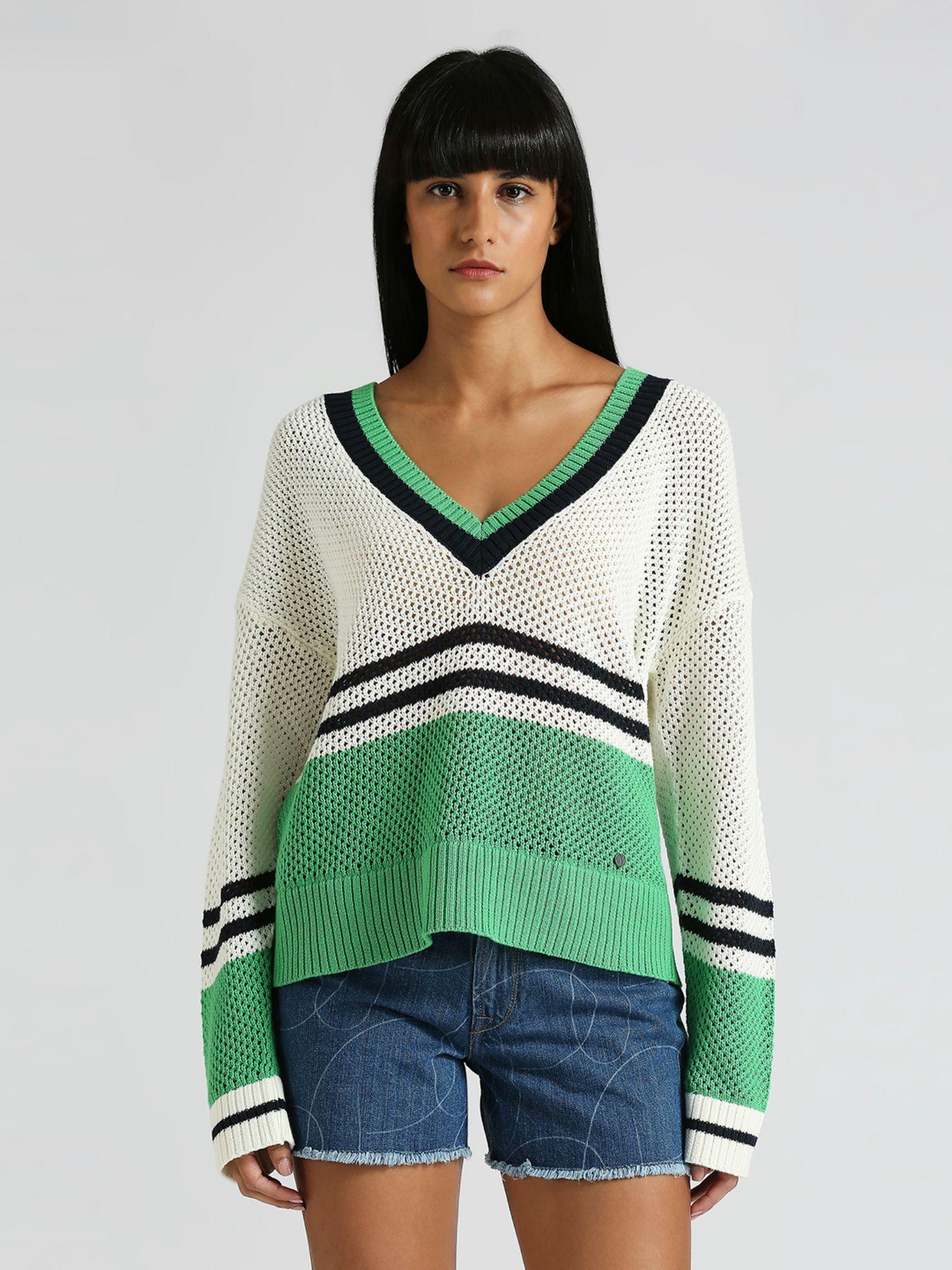 multicolor v-neck jumper