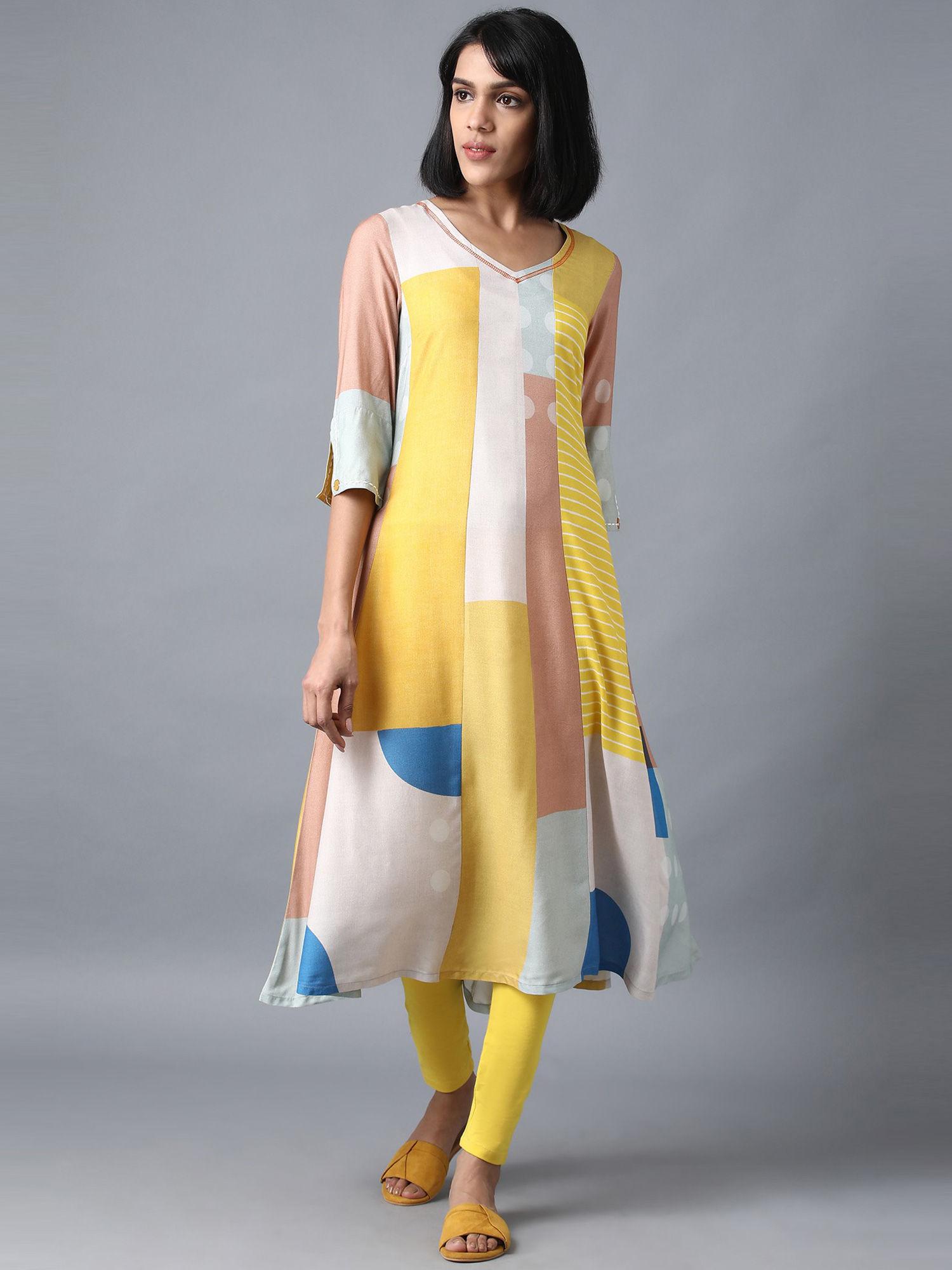 multicolor v-neck livaeco kurta