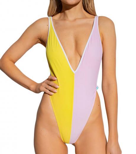 multicolor v-neck one-piece swimsuit