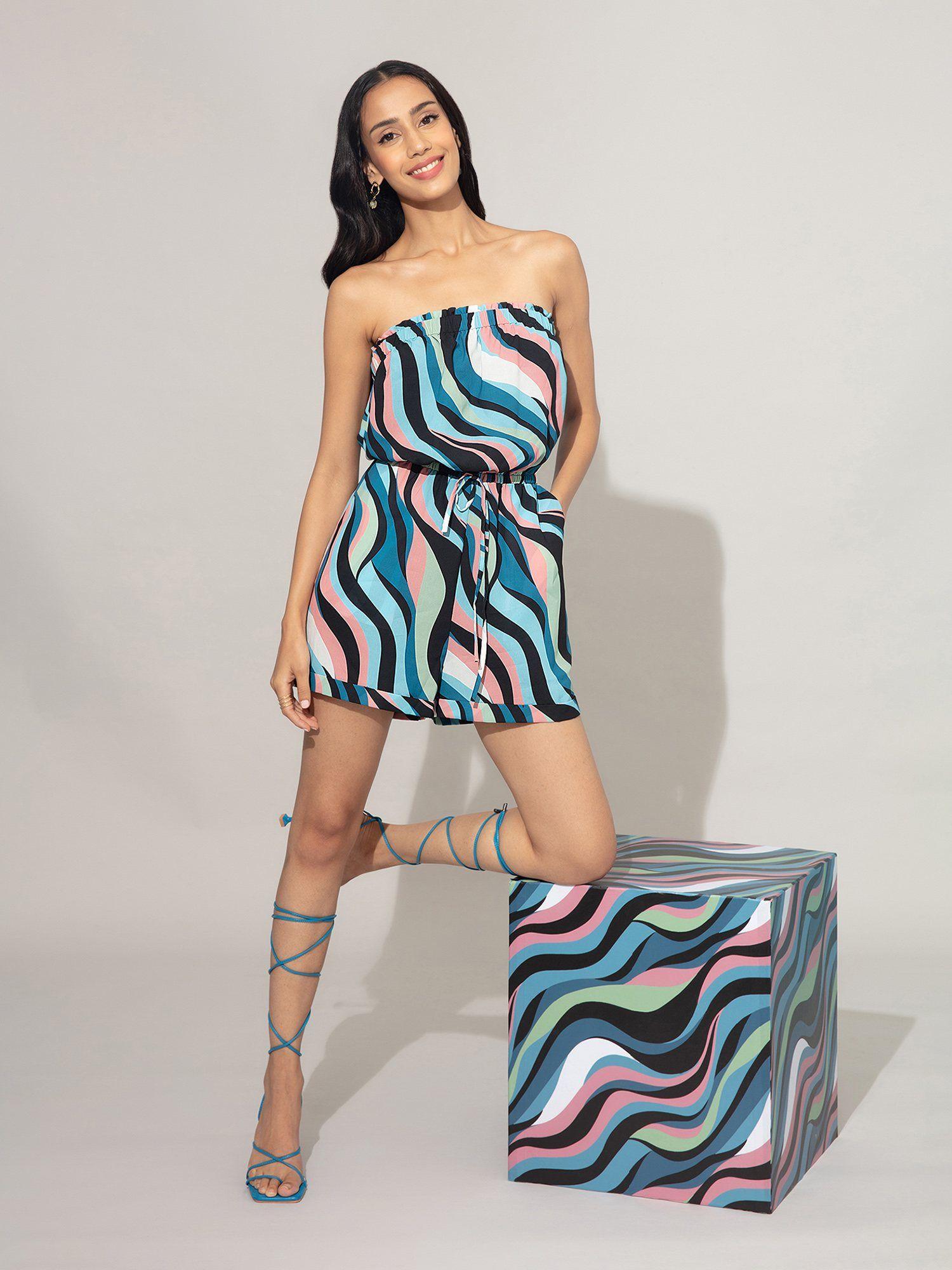 multicolor wave printed tube playsuit