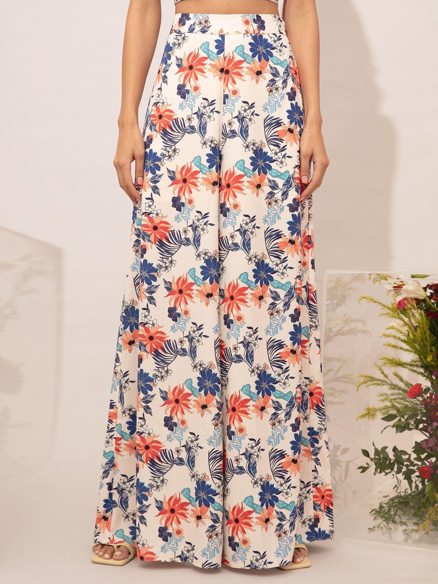 multicolor wide leg floral pants