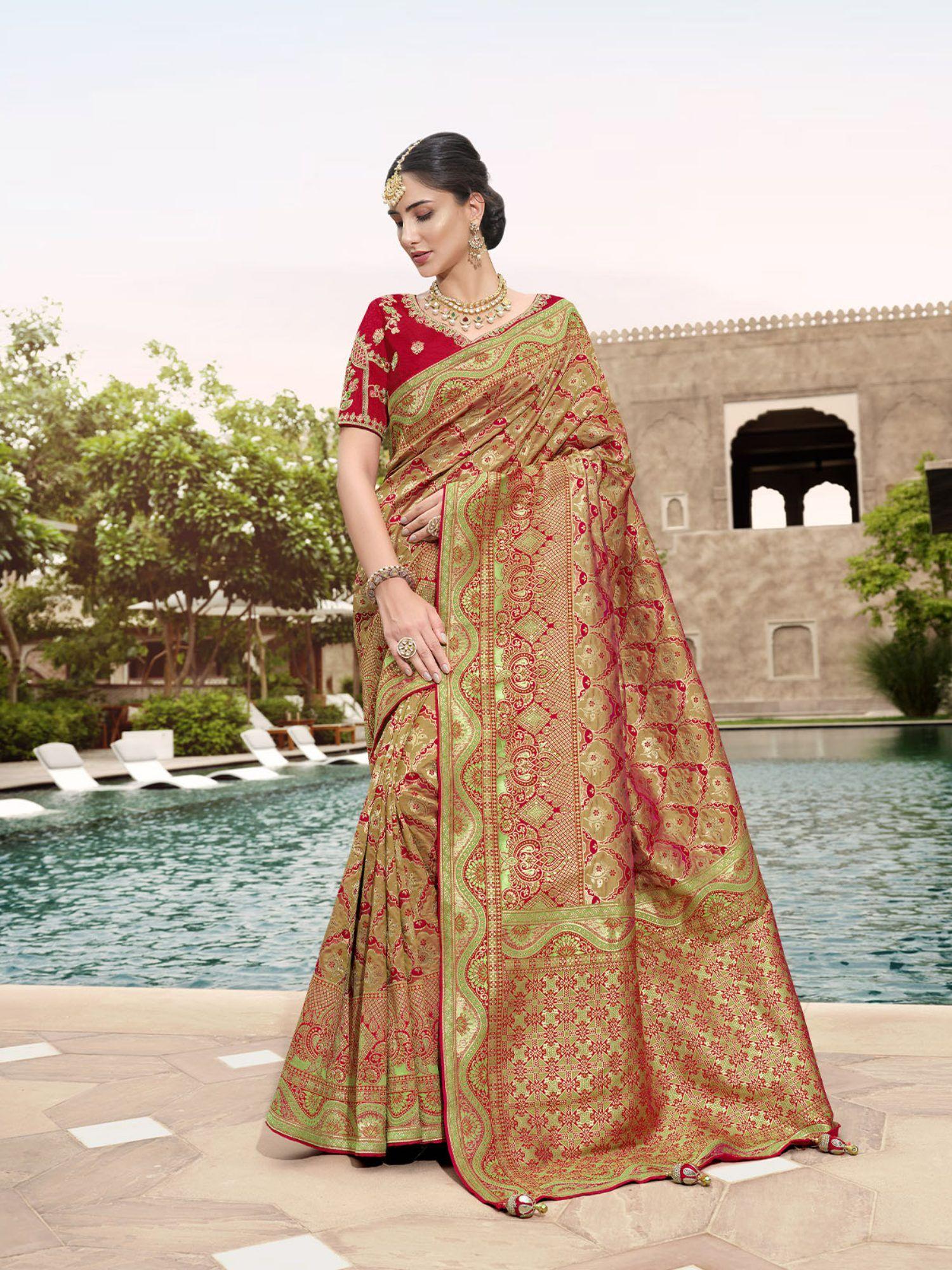 multicolor woven silk saree with unstitched blouse