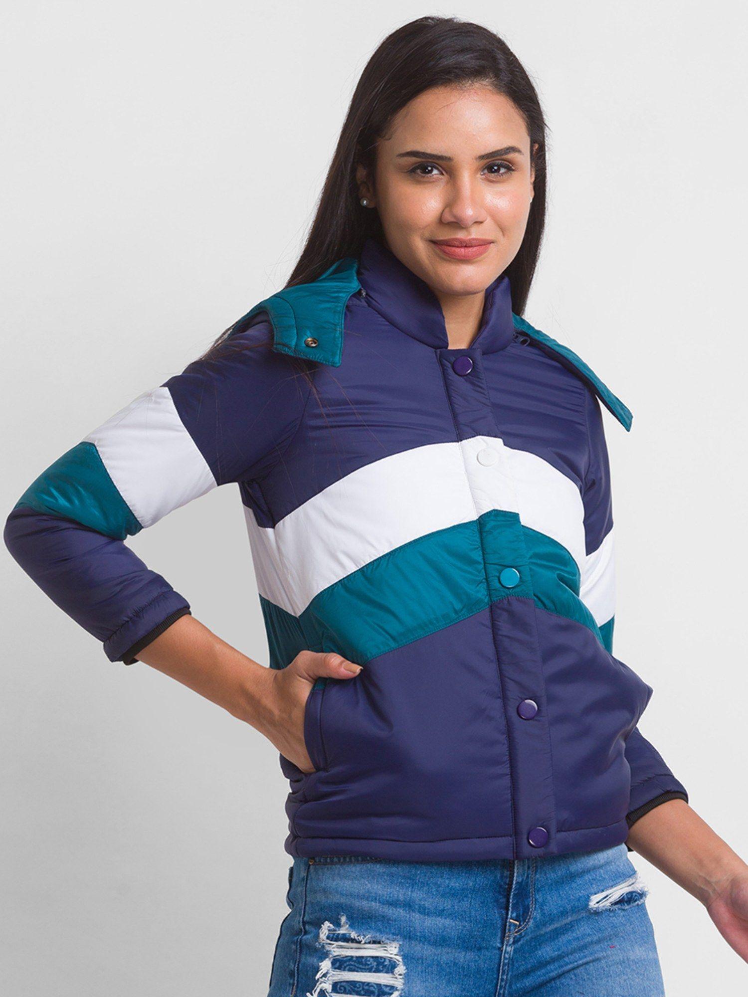 multicolored nylon full sleeve casual jacket for women