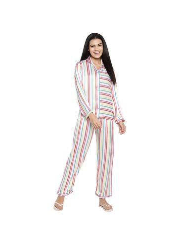multicolored stripe satin long sleeve women night suit