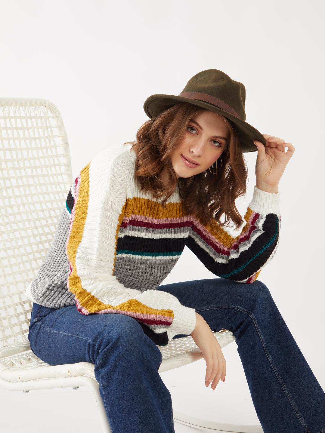 multicolored striped  sweater for women