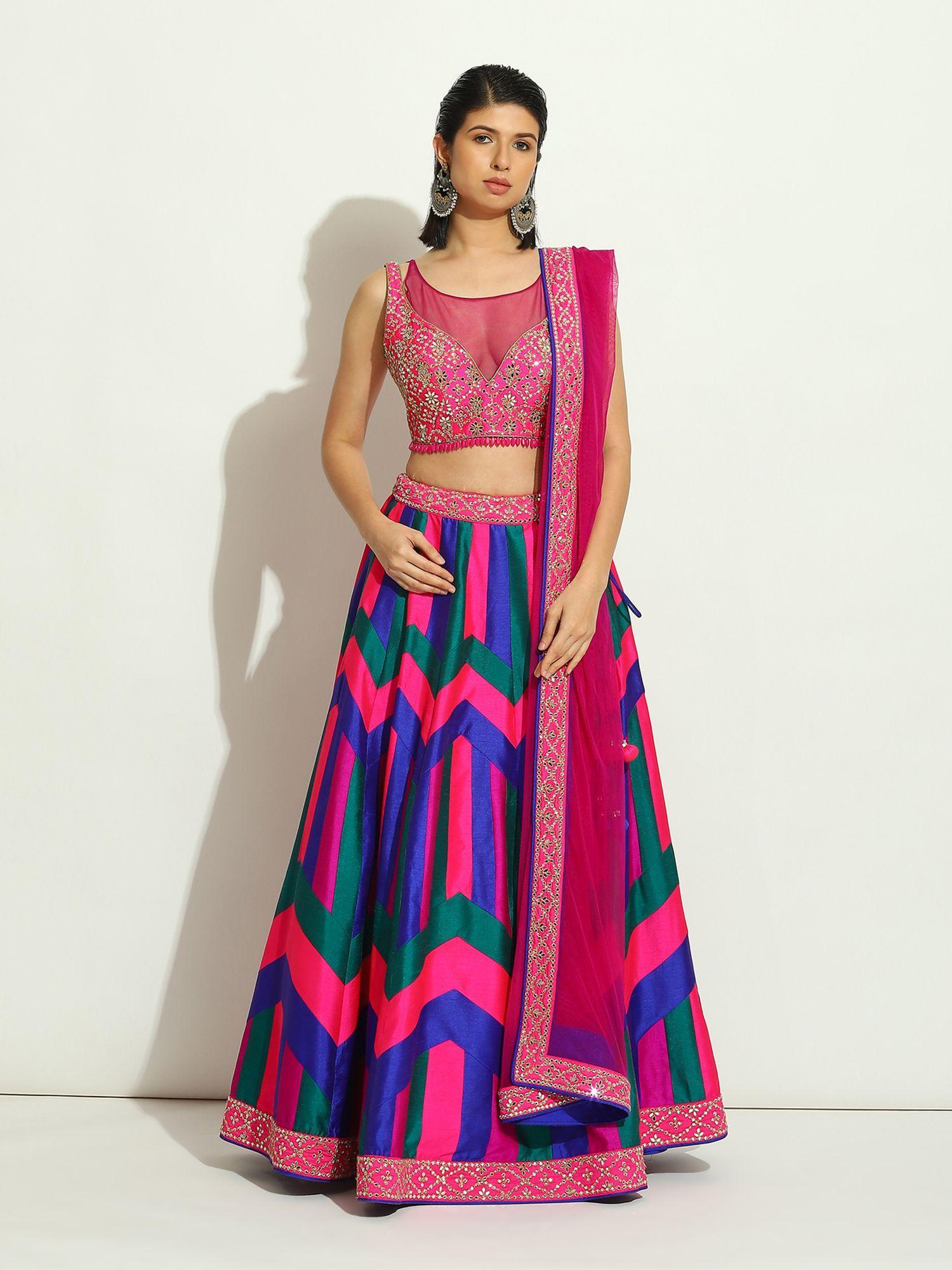 multicolored striped and chevron lehenga (set of 3)