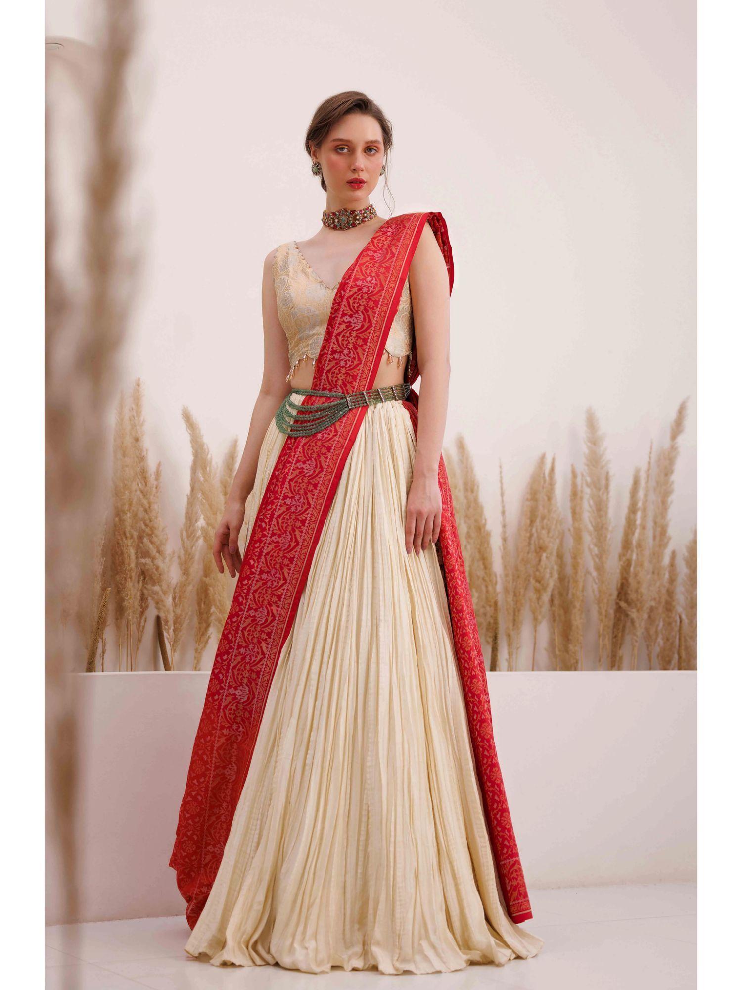 multicolour aabida saree with stitched blouse