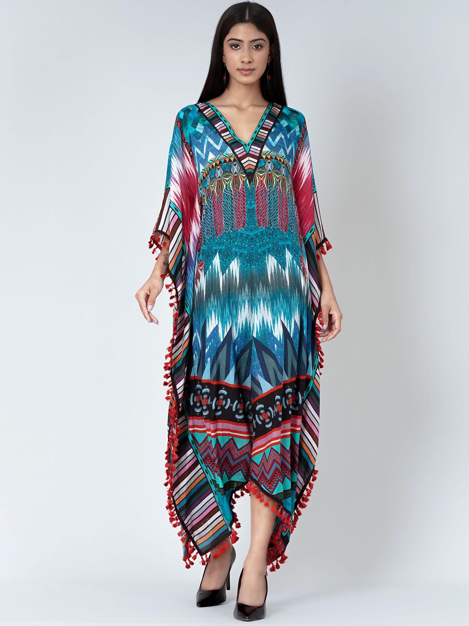 multicolour abstract mid length kaftan