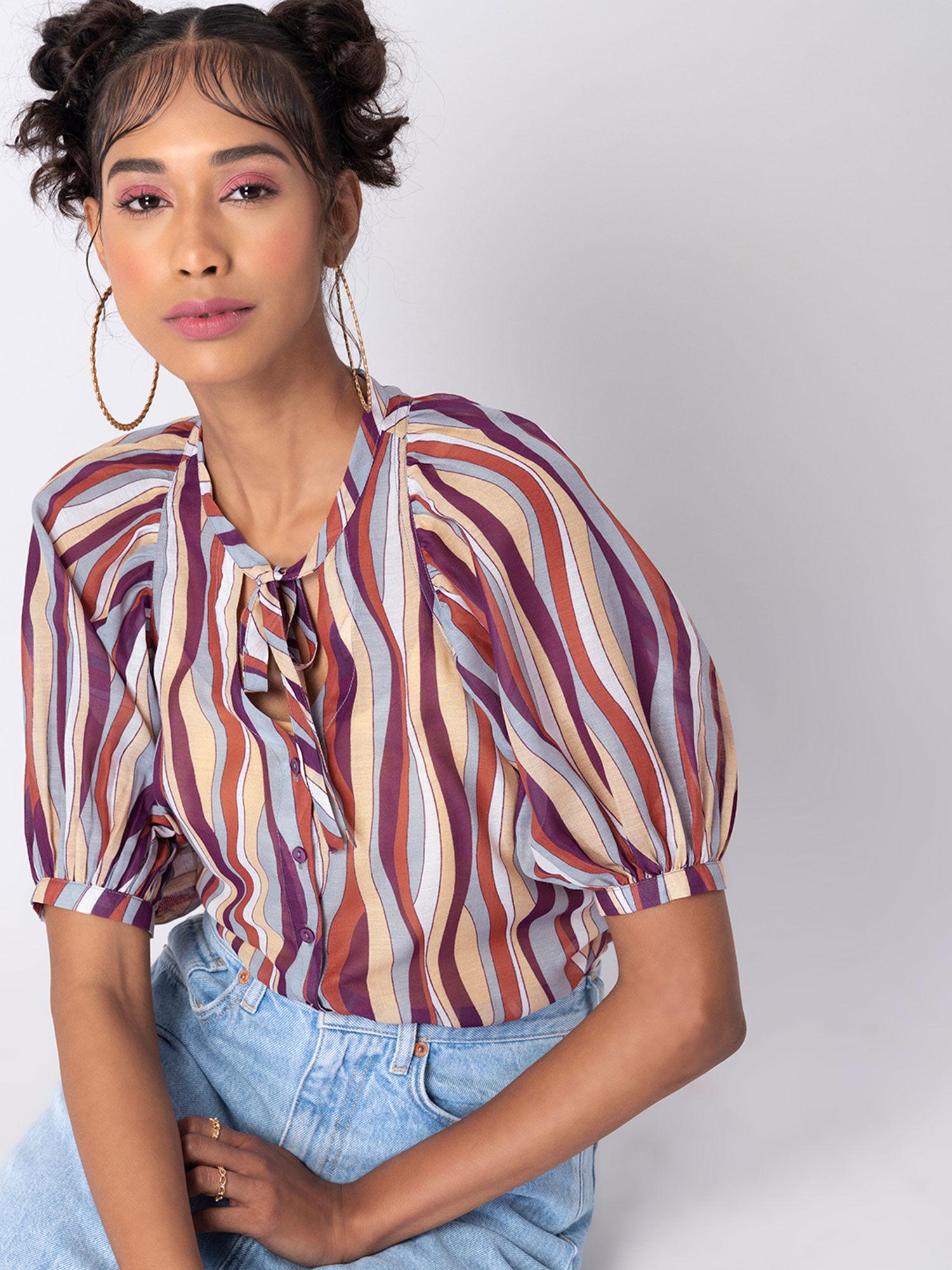 multicolour abstract ruched back blouse